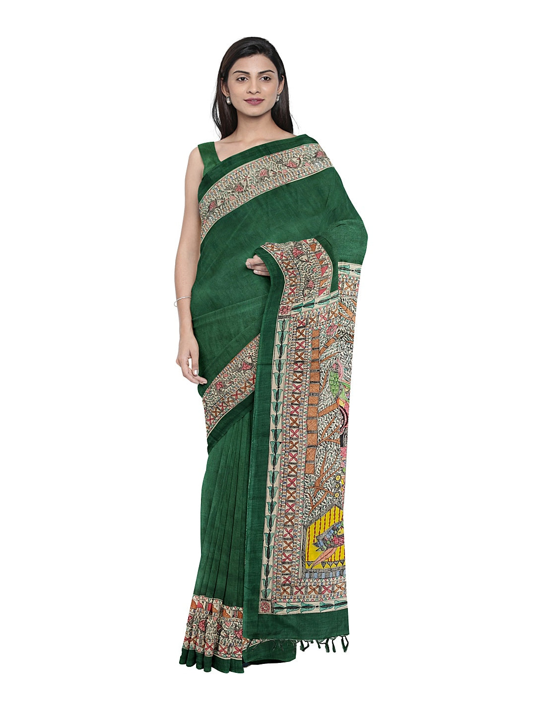 Hand-Painted Madhubani: Ram & Sita Ji at Valmiki Ashram – A Divine Tale on Tussar Munga Silk